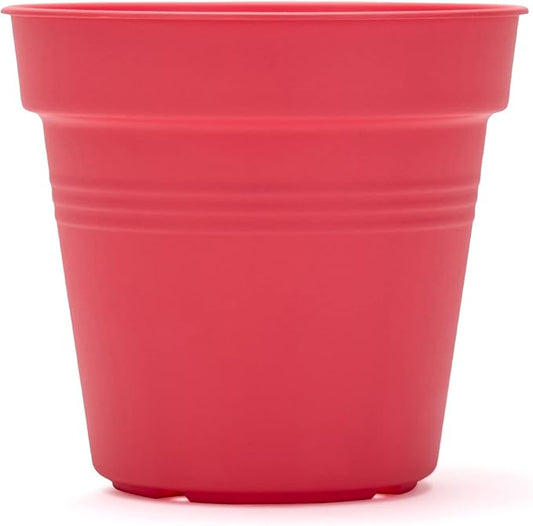 Mintra Garden Pots, 4 Pack Bulk Plastic Plant Pots with Drainage Tray, Round Indoor & Outdoor Decorative Planters with Drain Holes for Flowers, Herbs & Plants, 15cm Diameter – Coral, 5.9 in