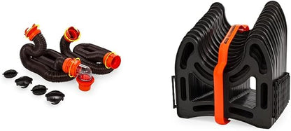 Camco RhinoFLEX 20’ Camper/RV Sewer Hose Kit + Camco Sidewinder 10-Ft Camper/RV Sewer Hose Support