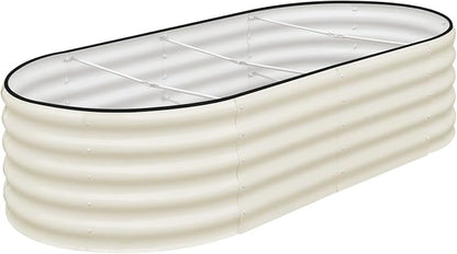 SnugNiture Galvanized Raised Garden Bed, 8x4x1.5ft Oval Metal Planter Box for Planting Outdoor Plants Vegetables