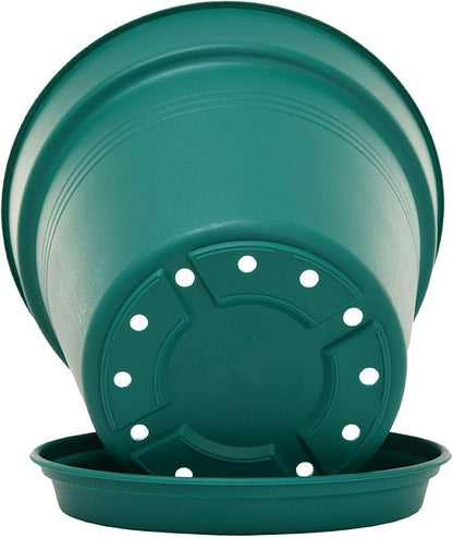 Mintra Garden Pots, 4 Pack Bulk Plastic Plant Pots with Drainage Tray, Round Indoor & Outdoor Decorative Planters with Drain Holes for Flowers, Herbs & Plants, 11cm Diameter – Forest Green, 4.3 in