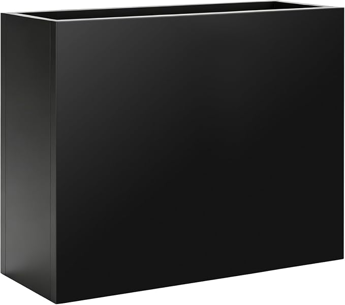 28"x12"x28" Large Metal Planter Box, Heavy-Duty Rust Resistant Steel Planter with Drainage Hole, Modern Rectangular Planter for Outdoor Indoor Patio Garden Yard (Black)