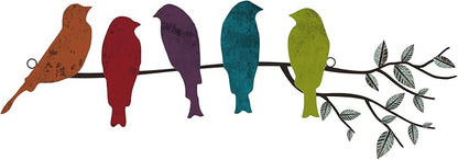 Ferraycle Metal Bird Wall Art - Birds on Branch with Leaves - Metal Sculpture Wall Hanging Sign for Balcony, Garden, Home Decor(Fresh Colors)