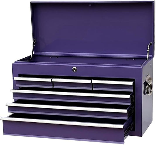 Workington Portable Metal Tool Chest with 6 Drawers, 24" 6-Drawer Tool Chest Cabinet with Ball Bearing Drawer Slides, Steel Tool Storage Box Organizer 4005 Purple
