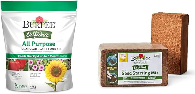Burpee Natural Purpose Granular 4-Lb Organic Food for Growing Strong Plants & Organic Coconut Coir Concentrated Seed Starting Mix, 16 Quart