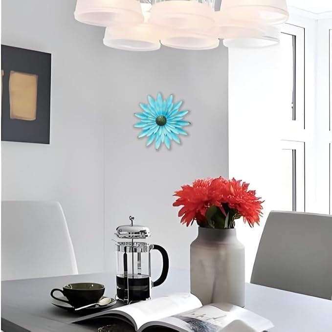EASICUTI Blue Metal Flowers Wall Decor Metal Wall Art Decorations Hanging For Indoor Outdoor Home Bathroom Kitchen Dining Room Bedroom Living Room Or Wall Sculptures 12 Inch