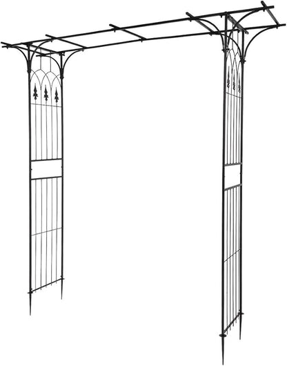 Outvita 7Ft Garden Arch Arbor, Steel Frame Stand Trellis, Arbour Archway for Wedding Ceremony Decoration Plant Climbing Rose Vines Lawn Courtyard Patio Pathway Black