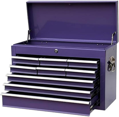 Workington Portable Metal Tool Chest with 9 Drawers, 24" 9-Drawer Tool Chest Cabinet with Ball Bearing Drawer Slides, Steel Tool Storage Box Organizer 4006 Purple
