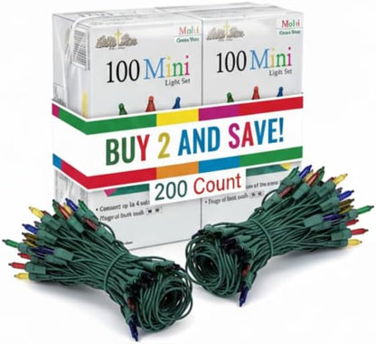 Brite Star 100 Count Mini String Christmas Lights, Multi - 22 feet Indoor/Outdoor Christmas Tree Lights with Green Wire (Set of 2)