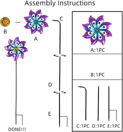DREAMYSOUL Wind Spinners Outdoor, 9.6" Dia*40" H Metal Garden Pinwheels, Kinetic Wind Spinners for Yard and Garden Lawn Art Decor (Purple)