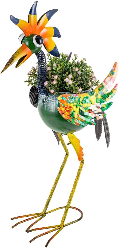 Wacky Rooster Decor Outdoor Planter,24.8 Inch Tall Metal Yard Decor Planters for Outdoor Plants, Weather-Resistant Outdoor Flower Pots for Garden Patio Porch Decor