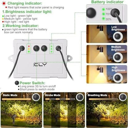 Cly 4-in-1 Solar Spot Lights Outdoor 2700K Solar Powered Landscape Lighting | Warm White Low Voltage IP66 Waterproof 14M Cable Auto On/Off for Outside Garden Yard Landscape Pathway
