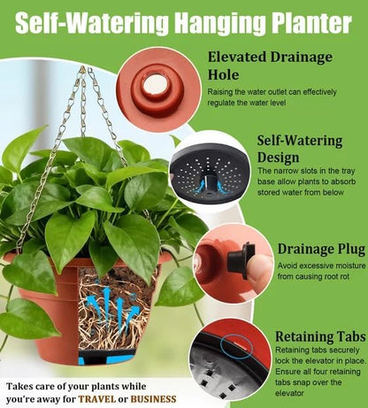 RooTrimmer Hanging Planters 11 Inch, 3 Pcs Flower Pots with Drainage Hole, Self Watering Hanging Basket for Indoor Outdoor Plants, Decor, Pottery Red
