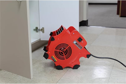 K Tool International 77702 Utility Floor Blower Fan, 300 CFM, 3 Speed Motor, Overload Protection, Impact Resistant ABS, 180 Watt, 110-120V, 60Hz, 12 Amp, 4 Angle Positions, Indoor/Outdoor, Red