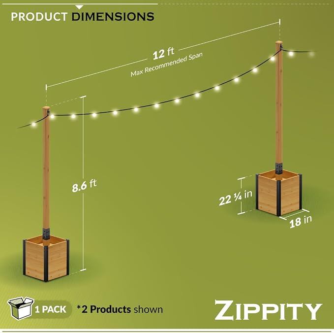 8.5ft H (1 Post w/Planter Box) Freestanding Zippity Concord String Light Post for Outdoor Hanging Lights, Outdoor Lamp Poles for Balcony Illumination, Patio Decor for String Glow, ZP19081