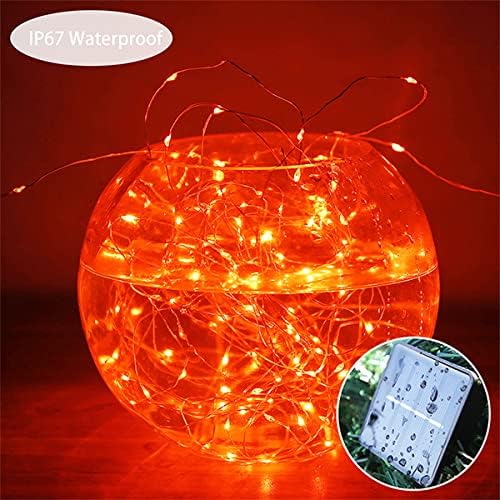 Fall Outdoor Decorations, Orange Solar String Lights Outdoor, 2Pack Total 200 LED Fairy Fall Lights Thanksgiving Halloween Decor, 8 Modes Waterproof for Porch, Garden, Patio, Fence, Balcony