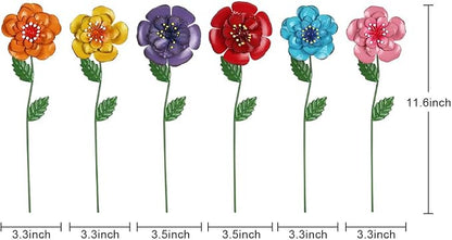 hogardeck Garden Decor for Outside, Set of 6 Metal Flowers Decorative Garden Stakes for Spring Decor, Yard Art Garden Decorations for Outdoor Lawn Porch Pathway Patio (Multi-Color)