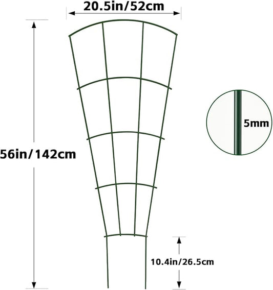 Thealyn 4 Pack 56" Metal Plant Trellis for Pots & Garden Beds, Rustproof Support for Indoor Outdoor Climbing Plants, Vines, Flowers, Fan Shaped, Green