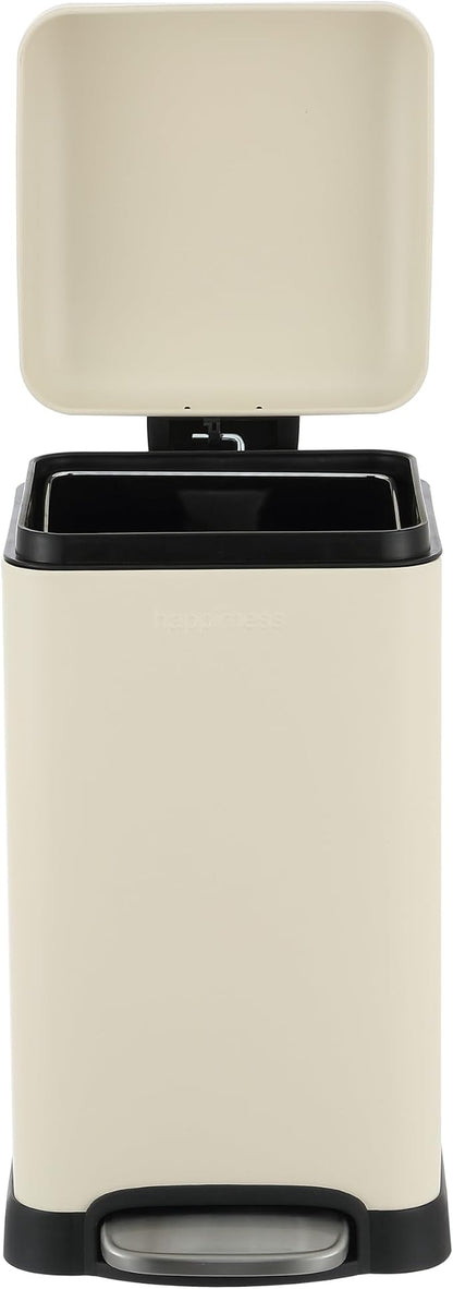 happimess HPM1012J Betty Retro Mini 3.2-Gallon Step-Open Trash Can, Fingerprint Resistant, Modern, Minimalistic for Home, Kitchen, Laundry Room, Office, Bedroom, Bathroom, Limestone Beige