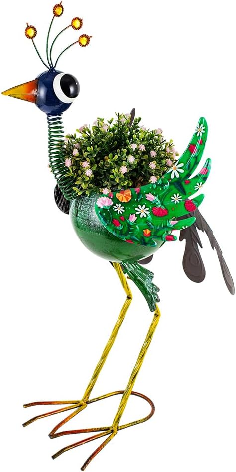 Planters for Outdoor Plants Green Peacock, Metal Planters Peacock Gifts for Women, 24.8Inch Unique Outdoor Planter Peacock Decor for Porch Garden Patio and Yard