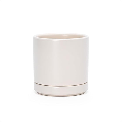 D'vine Dev 3.5 Inch Ceramic Planter Pot, Oatmeal, 94-O-A-8 | Modern Cylinder Design, Drainage Hole & Saucer Included, Stable Structure, Elegant Home Accent