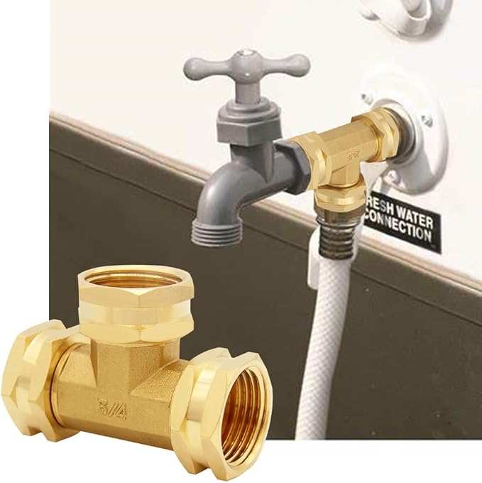 Uenede Brass 3/4 Inch GHT Swivel Tee Pipe Fitting 3/4" GHT Female for Garden Hose Threaded Tube Pipe Fittings