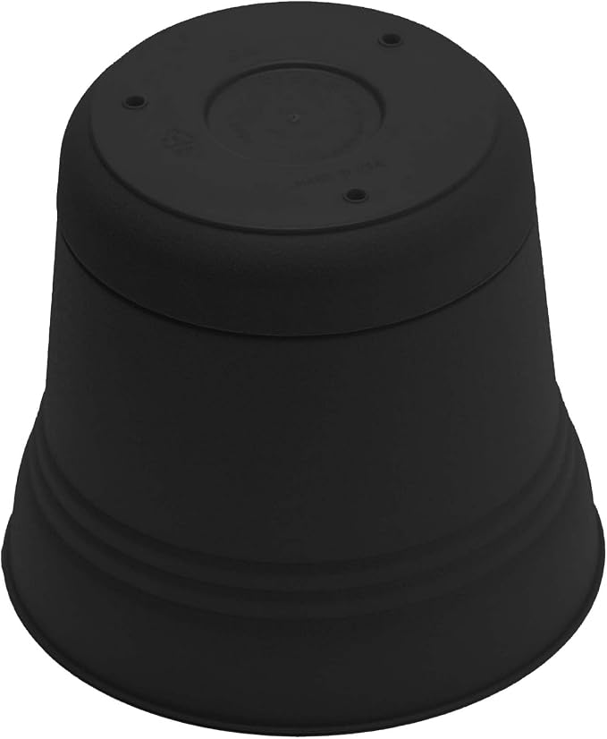 Bloem Saturn 10" Plastic Planter with Saucer, Black | Medium-sized pot with built-in drainage holes and detachable saucer tray to protect surfaces and keep your plant happy.