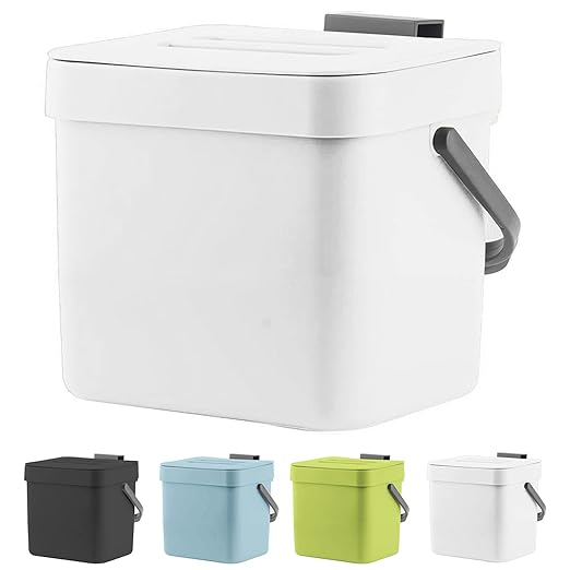 LALASTAR Trash Can with Lid, Wall-Mounted Under Sink Small Garbage Can for Kitchen, Bathroom, Hanging Plastic Trash Can, 1.8 Gallon, White