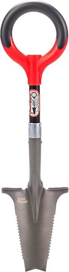 Root Slayer 22411 Mini Digger Garden Shovel, Serrated Blade, Red