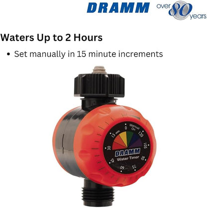 Dramm ColorStorm Premium Water Hose Timer, Mechanical, Turns Water Off Automatically, Up to 120 Minutes of Run Time, Compact for Lawn, Drip, Soaker Hose and Garden, Yellow
