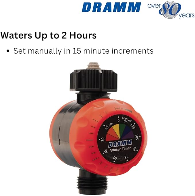 Dramm ColorStorm Premium Water Hose Timer, Mechanical, Turns Water Off Automatically, Up to 120 Minutes of Run Time, Compact for Lawn, Drip, Soaker Hose and Garden, Berry