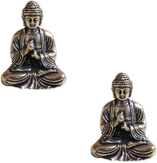 SaiDian 2Pcs Cute Mini Brass Buddha Statues for Indoor Home Office Decor | Small Sakyamuni Figurine,Tiny,Minature,Portable Worship Ornament,for Car Garden Indoor Outdoor Feng Shui Meditation Decor