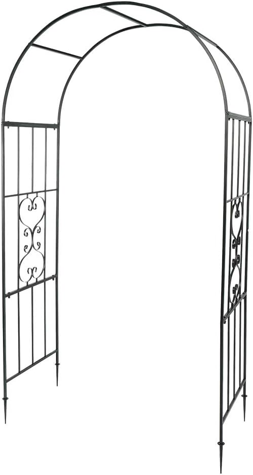 Outvita 7.3FT Black Metal Garden Arch Arbor Trellis for Climbing Plants | Heavy duty decorative archway with ground stakes, outdoor vine support decor for lawn, patio, wedding & party decoration