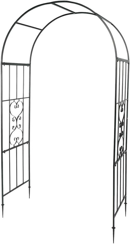 Outvita 7.3FT Black Metal Garden Arch Arbor Trellis for Climbing Plants | Heavy duty decorative archway with ground stakes, outdoor vine support decor for lawn, patio, wedding & party decoration