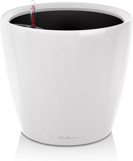 Lechuza Classico LS 43 White High Gloss, Self-Watering Round Planter, D16.9 H15.7 in