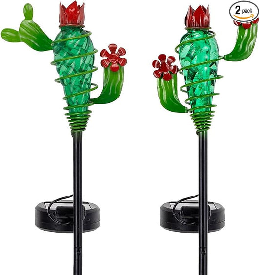 Viveta 2Pack Garden Solar Lights - Cactus Solar Figurine Lights Stake | Waterproof Outdoor Decor for Pathway, Patio，Lawn