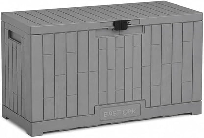 EAST OAK Outdoor Storage Box, 60 Gallon Deck Box Indoor and Outdoor Use, Waterproof Resin Storage Bin for Patio Cushions, Gardening Tools, Lockable, UV Resistant, Ash Grey