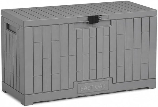 EAST OAK Outdoor Storage Box, 60 Gallon Deck Box Indoor and Outdoor Use, Waterproof Resin Storage Bin for Patio Cushions, Gardening Tools, Lockable, UV Resistant, Ash Grey