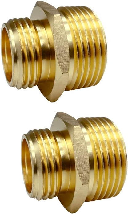 3/4” GHT Male x 1” NPT Male Connector, Brass Garden Hose Fitting, Adapter, Industrial Metal Brass Garden Hose to Pipe Fittings Connect (2 Pack)