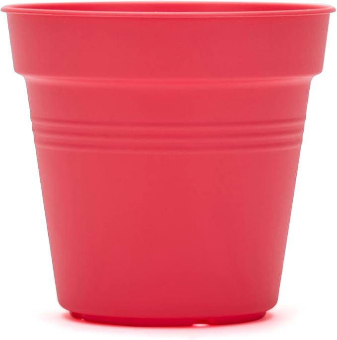 Mintra Garden Pots, 4 Pack Bulk Plastic Plant Pots with Drainage Tray, Round Indoor & Outdoor Decorative Planters with Drain Holes for Flowers, Herbs & Plants, 13cm Diameter – Coral, 5 in