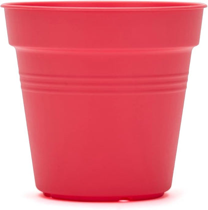 Mintra Garden Pots, 4 Pack Bulk Plastic Plant Pots with Drainage Tray, Round Indoor & Outdoor Decorative Planters with Drain Holes for Flowers, Herbs & Plants, 13cm Diameter – Coral, 5 in