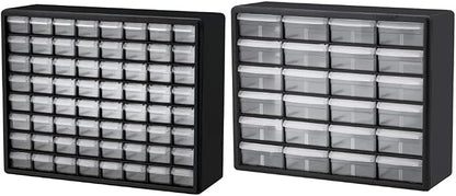 Akro-Mils 10164 64 Drawer Plastic Parts Storage Hardware and Craft Cabinet, Black & 24 Cabinet 10724, Plastic Parts Storage Hardware and Craft Cabinet, (20-Inch W x 6-Inch D x 16-Inch H), Black