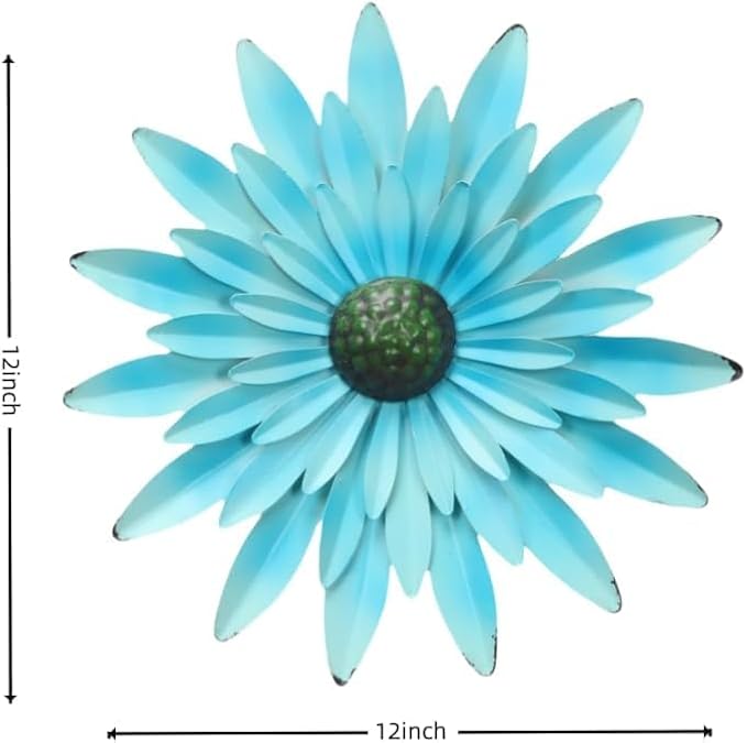 EASICUTI Blue Metal Flowers Wall Decor Metal Wall Art Decorations Hanging For Indoor Outdoor Home Bathroom Kitchen Dining Room Bedroom Living Room Or Wall Sculptures 12 Inch