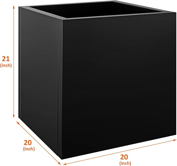 Square Metal Planter Box 20"x20"x21", Heavy Duty Galvanized Steel Planter Box Rust Resistant Indoor Outdoor, Cube Steel Planters for Patio, Yard, Porch, Garden, Commercial Residential