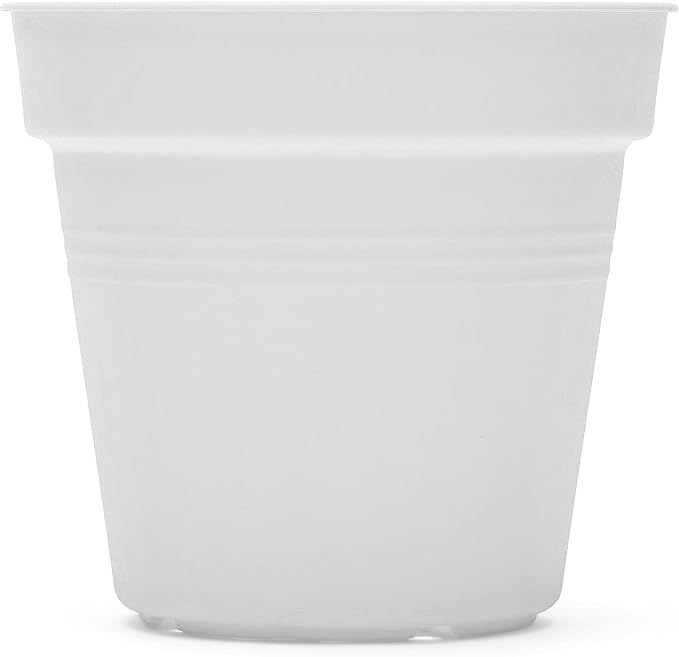 Mintra Garden Pots, 4 Pack Bulk Plastic Plant Pots with Drainage Tray, Round Indoor & Outdoor Decorative Planters with Drain Holes for Flowers, Herbs & Plants, 19cm Diameter – White, 7.5 in