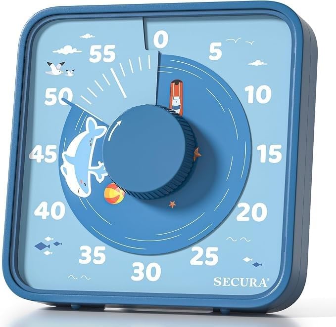 Secura 7.5-Inch 60-Minute Visual Timer for Kids, Magnetic Timer (Blue)