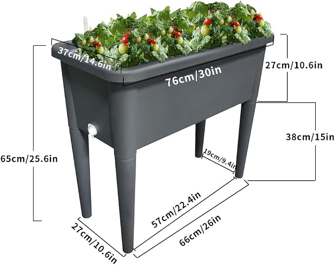 4 Pcs Self Watering Elevated Raised Garden Bed, Large Outdoor Plastic Planter Box Big Flower Plant Pot for Planting Flowers Vegetables and Herbs (4, Dark Grey)