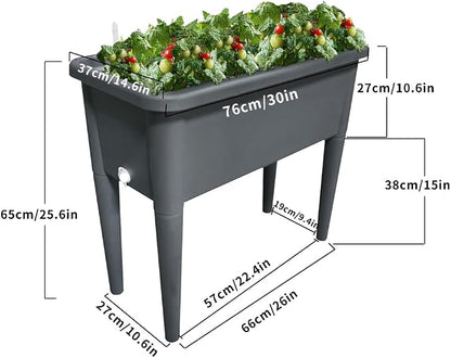 4 Pcs Self Watering Elevated Raised Garden Bed, Large Outdoor Plastic Planter Box Big Flower Plant Pot for Planting Flowers Vegetables and Herbs (4, Dark Grey)