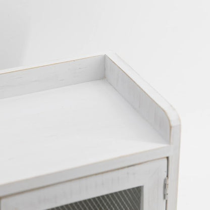 COLLECTIVE HOME - Storage Cabinet, Mini Countertop Cabinet, Wood Organizer for Kitchen Living Room Bedroom Bathroom Office with Magnetic Door, 14.5 x 6.5 x 10 (White, Wire Netting)
