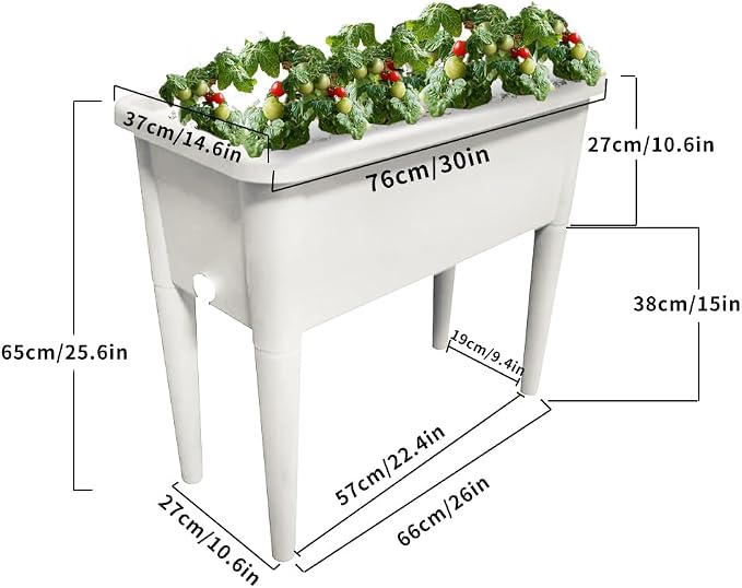 4 Pcs Self Watering Elevated Raised Garden Bed, Large Outdoor Plastic Planter Box Big Flower Plant Pot for Planting Flowers Vegetables and Herbs (4, White)