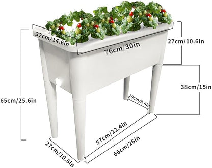 4 Pcs Self Watering Elevated Raised Garden Bed, Large Outdoor Plastic Planter Box Big Flower Plant Pot for Planting Flowers Vegetables and Herbs (4, White)